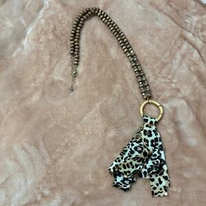 Leopard Print Pendant Necklace with Wooden Beads